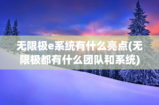 无限极e系统有什么亮点(无限极都有什么团队和系统)